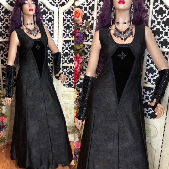 90s CYKXTEES Goth Morbid Thread Velvet Dress Tripp - Picture 3 of 7